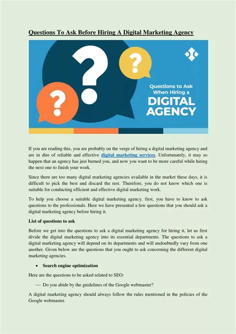 Ppt Questions To Ask Before Hiring A Digital Marketing Agency