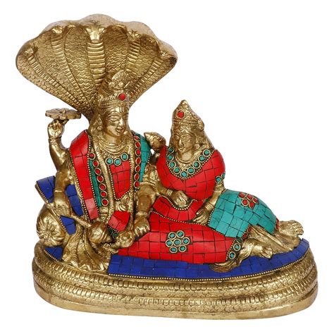 Brass World Brass Idol Vishnu With Lakshmi Resting On Shesha Naag Laxmi