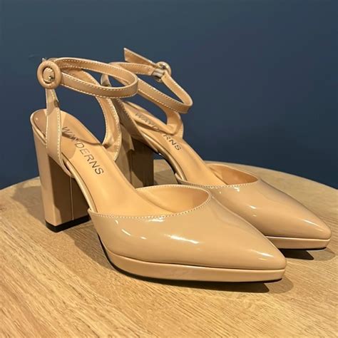 Wayderns Shoes Platform 45 Pointed Toes Heels Nude Patent Leather