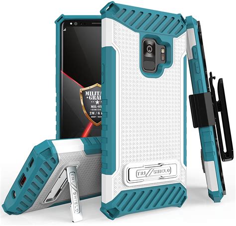 Case With Clip For Galaxy S9 White Turquoise Tri Shield Rugged Hybrid