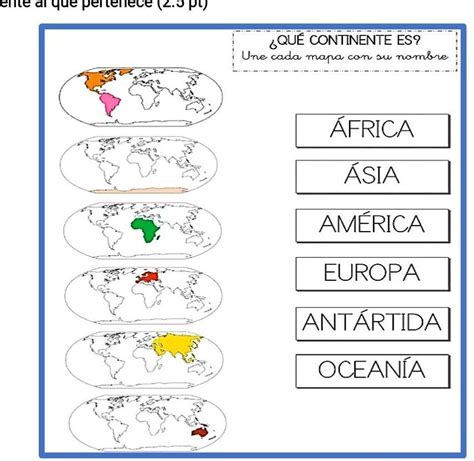 Une Con L Neas El Mapa Con El Continente Al Que Pertenece Pt