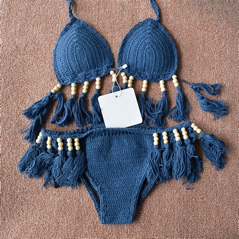 STRÓJ KĄPIELOWY SZYDEŁKOWY BIKINI BIAŁY BOHO S 7275047996 oficjalne
