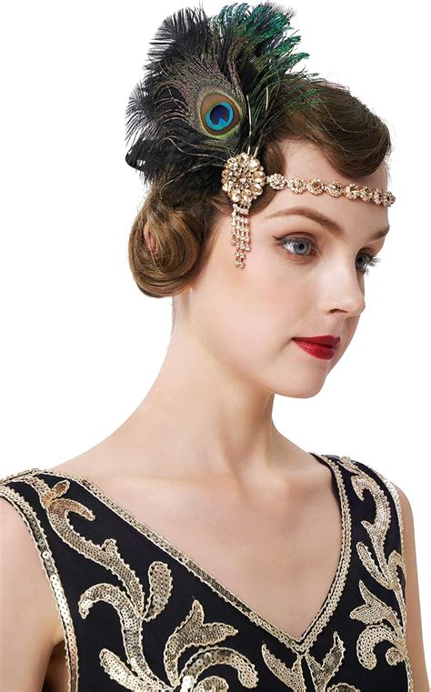 Babeyond 1920s Feather Headband Peacock Feather Headpiece Vintage 1920s Flapper Headband Feather