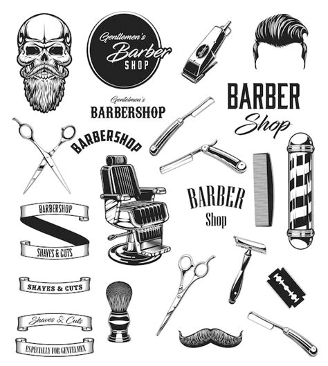 Barbershop Ic Nes Moustache Et Outils De Barbier Barbe Vecteur Premium