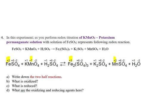 Solved 4 In This Experiment As You Perform Redox Titration