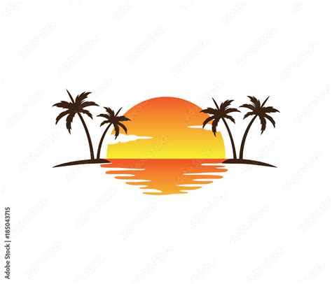 Sunset Palm Coconut Tree Beach Vector Logo Design Stock Vector Adobe