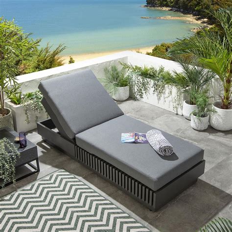 Modern Outdoor Garden Cushioned Sun Lounger Aluminium Grey 200x80cm