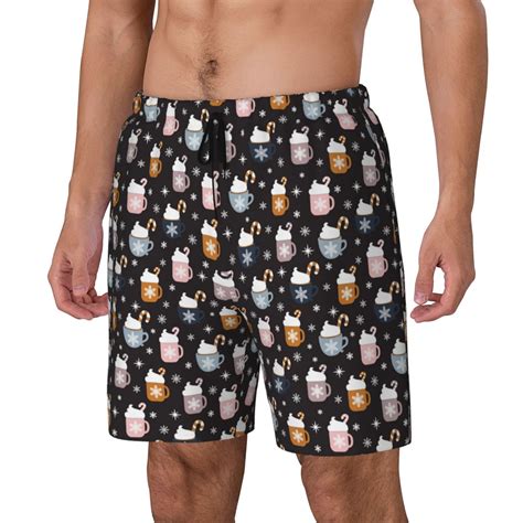 Cauagu Snowflake Cream Hot Cocoa Print Mens Swim Trunks Quick Dry Board