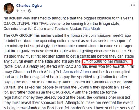 Rita Mbah Accused Of Requesting For N5,000 For Oja Cultural Festival To ...