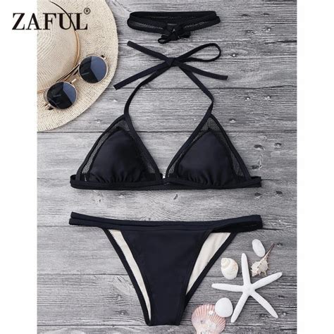 Aliexpress Buy ZAFUL Bikini Mesh Insert Bikini Set With Choker