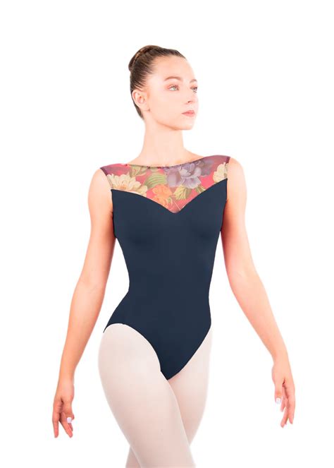 Gabriella Tank Leotard Printed Stretch Mesh Marine Artiste Claude