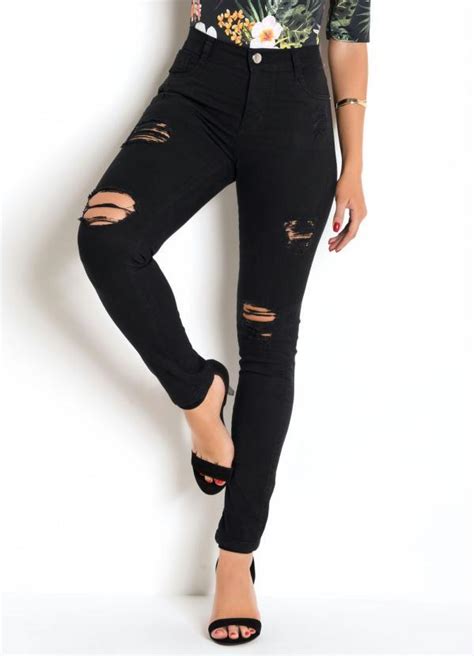Calça Hot Pants Destroyed Preta Sawary Sawary Jeans