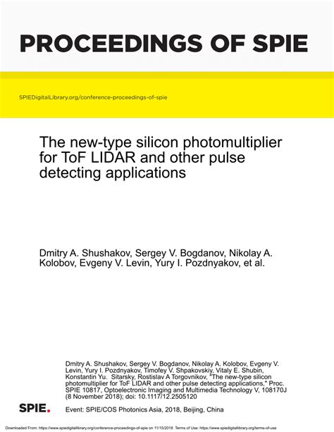 Pdf The New Type Silicon Photomultiplier For Tof Lidar And Other