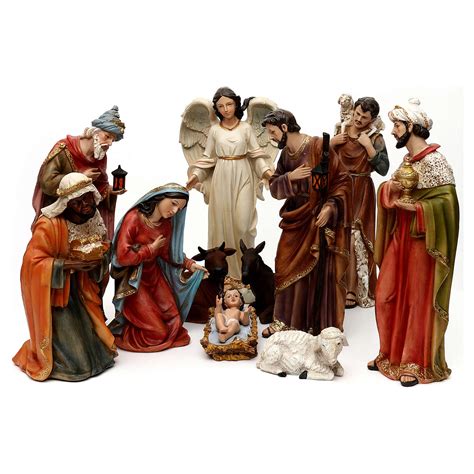 Complete Nativity Set In Bright Colored Resin 40 Cm Online Sales On