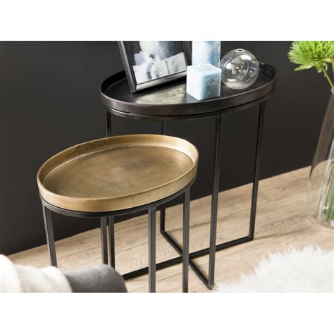 Jonas Set De Tables D Appoint Ovales Aluminium Dor Et Noir Pieds