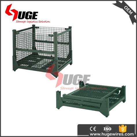 Industrial Foldable Storage Cage Metal Grid Box Turnover Iron Frame