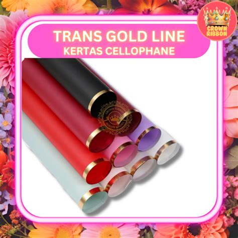 Jual Lembar Kertas Cellophane Buket Bunga Transparan Gold Line