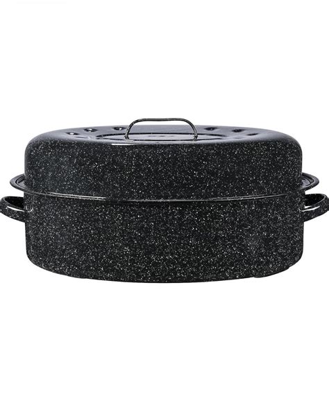 Granite Ware Oval Roaster 19 Inch With Lid Speckled Black