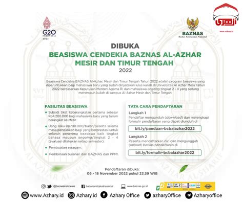 Dibuka Beasiswa Cendekia BAZNAS BCB Al Azhar Mesir Dan Timur Tengah