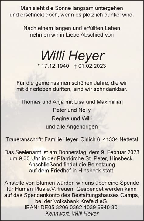 Alle Traueranzeigen für Willi Heyer trauer rp online de