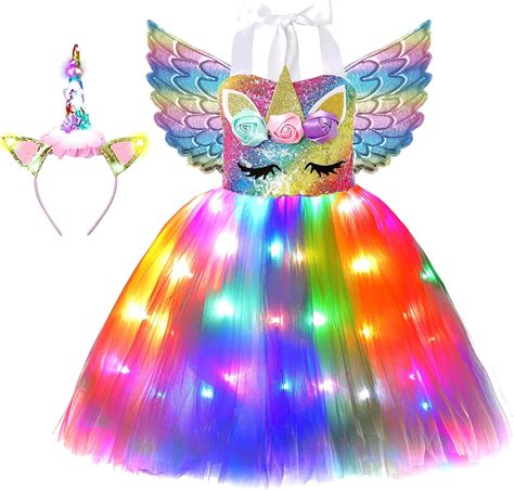 Soyoekbt Mädchen Einhorn Kostüm LED Licht Einhorn Prinzessin Kleid