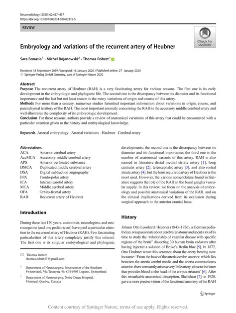 Embryology and variations of the recurrent artery of Heubner | Request PDF