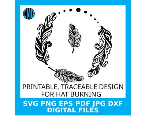 Traceable Hat Burning Design Feathers Template Print And Trace On