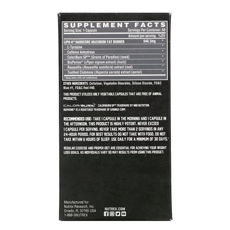 Nutrex Research, LIPO-6 Hardcore, Липо-6, добавка для сжигания жира, 60 ...