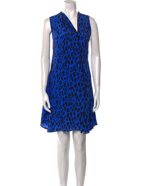 Diane Von Furstenberg Silk Knee Length Dress Blue Dresses Clothing