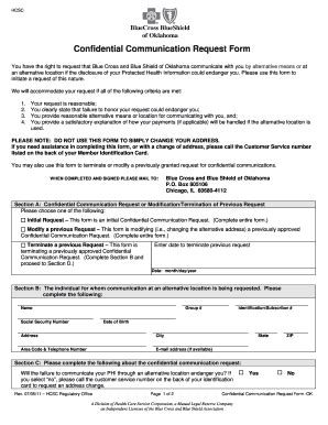 Fillable Online Confidential Communication Request Form Blue Cross