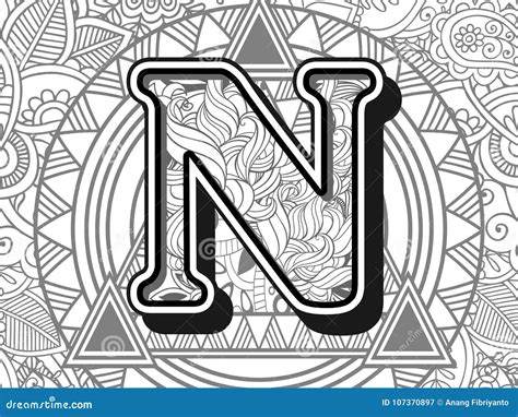 Zentangle Stylized Alphabet Letter N Black And White Hand Drawn Doodle Image Letter Stock