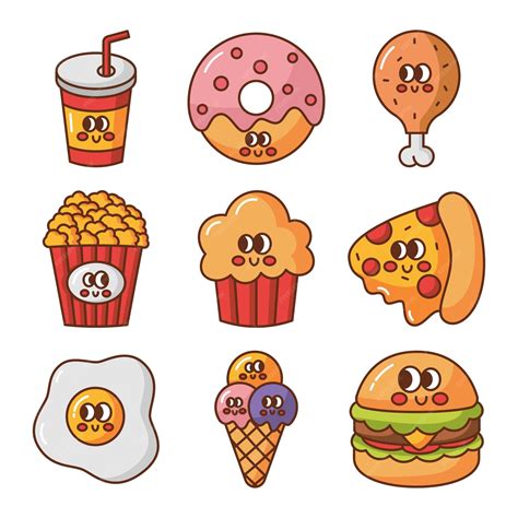 Premium Vector Kawaii Fast Food Cartoon Icons