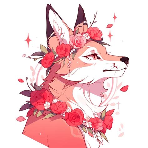 Premium Ai Image There Is A Drawing Of A Fox With Flowers On Its Head