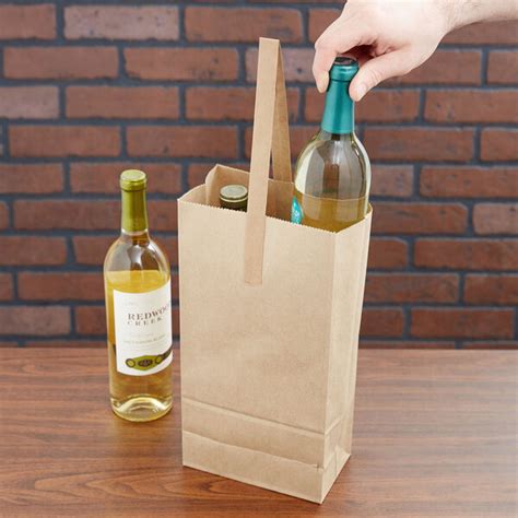 2 Bottle Kraft Paper Wine Bag With Handle 25pack