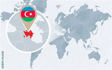 Mapa Múndi Abstrato Azul Com A Bandeira Do Azerbaijão Azerbaijão Ampliada E Mapa Ilustração