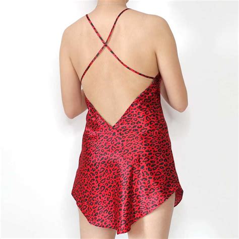 Vintage Red Leopard Print Slip Nightgown Lingerie Dre Gem