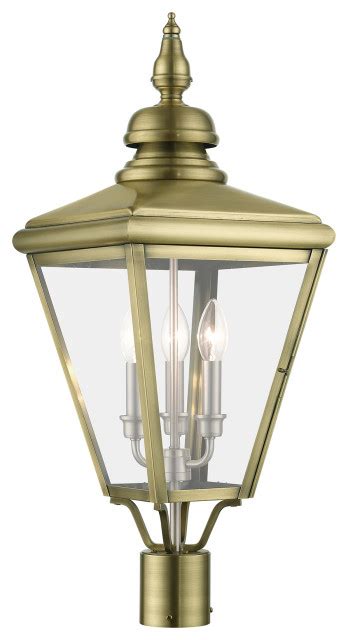 3 Light Antique Brass Outdoor Large Post Top Lantern Brushed Nickel Cluster Traditional