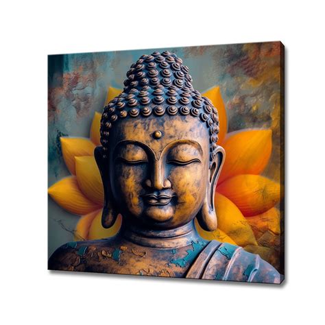 Buddha Orange Lotus Flower Canvas Print Spiritual Art Print Wall