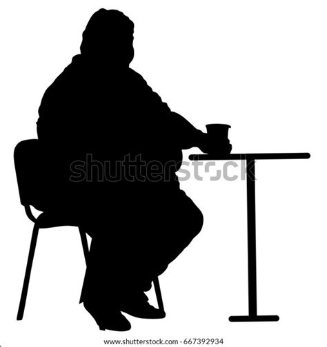 Fat Man Sitting Drinking Fast Food Stock Vector Royalty Free 667392934