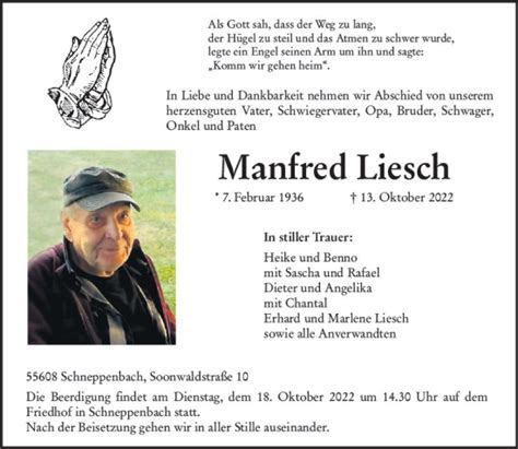 Traueranzeigen Von Manfred Liesch Vrm Trauer De