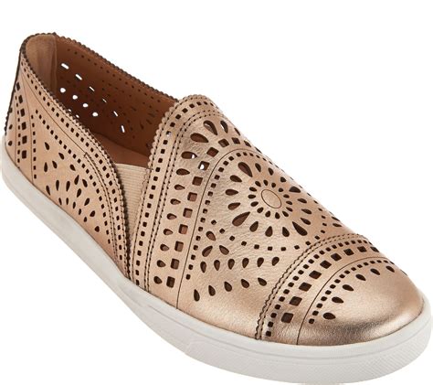 Earth Leather Perforated Slip On Sneakers Tangelo Page Qvc