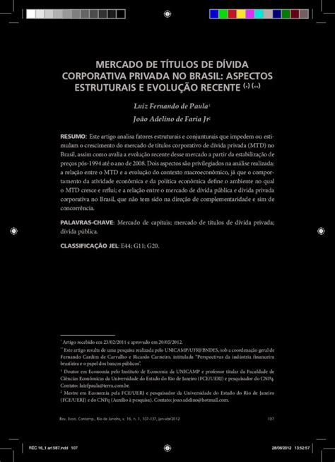 (PDF) Mercado de títulos de dívida corporativa privada no Brasil ...