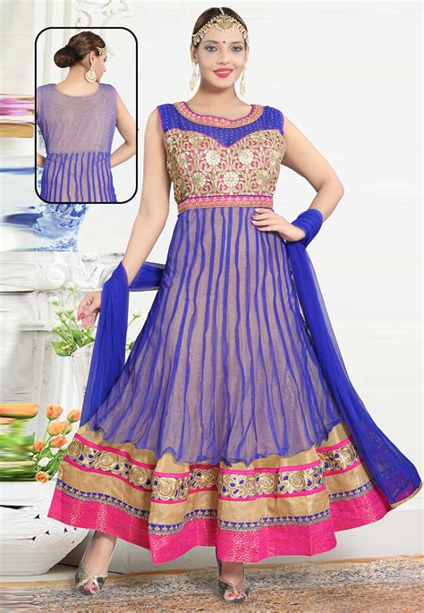 Buy Blue Net Readymade Abaya Style Anarkali Suit 194278 Online At