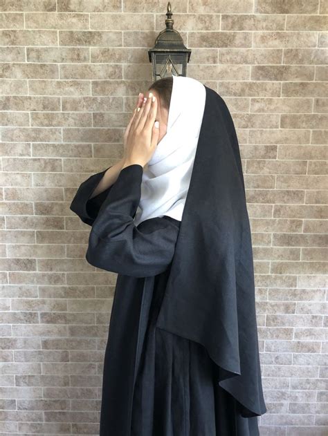 Nun Costume Linen Costume Nun Habit Veil Collar Halloween Costume Nun S