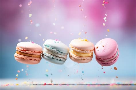 Premium Ai Image Sweet And Colorful French Macaroons Falling Or