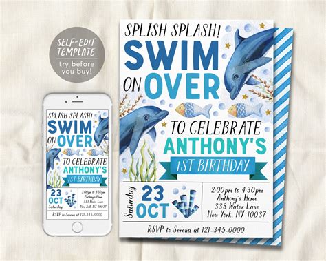 Free Printable Dolphin Birthday Party Invitations Download Free