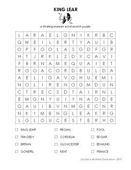 KING LEAR Word Search Puzzle By La Classe De Mme Genevieve TpT