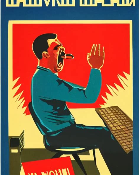 Krea Soviet Propaganda Poster Of An Angry Communist Developer Yelling