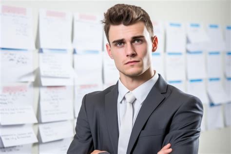 Premium Photo Professional Man Wearing Suit And Tie Stands