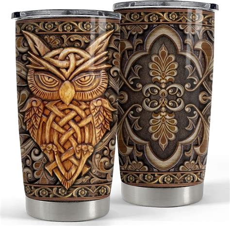 Sandjest Owl Tumbler 20oz Owls Wood Drawing Stainless Steel Insulated Tumblers